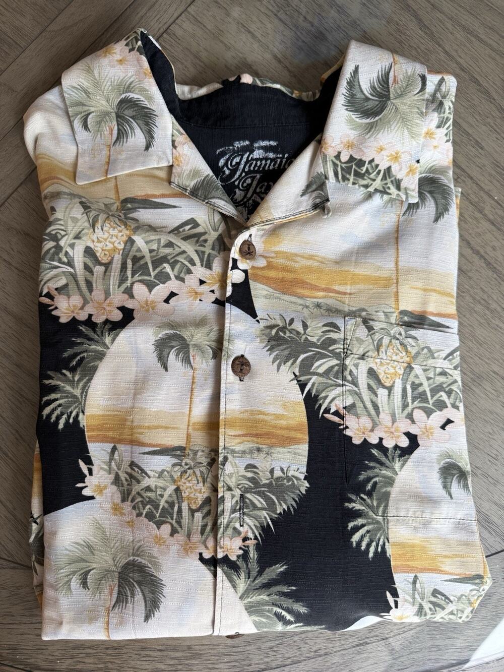 Jamaica Jaxx Men's Hawaiian Shirt Button-Up, 100% Silk Size XL